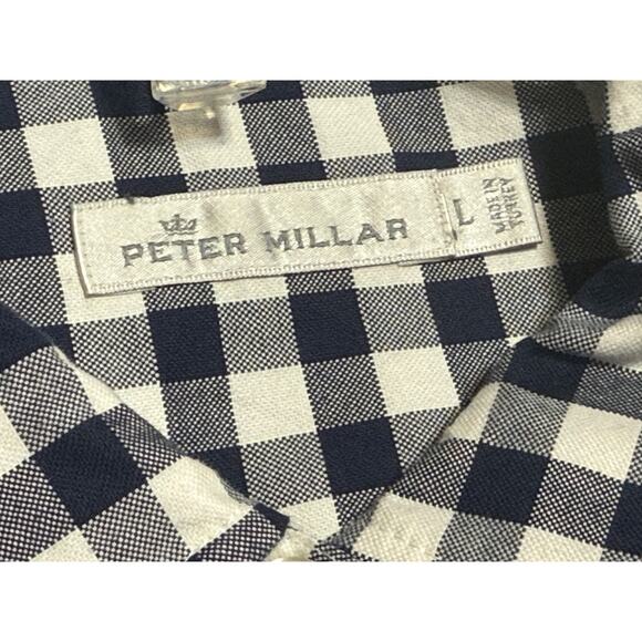 Women's Peter Millar Navy Checked Button Down Shirt, Size L - Picture 5 of 6
